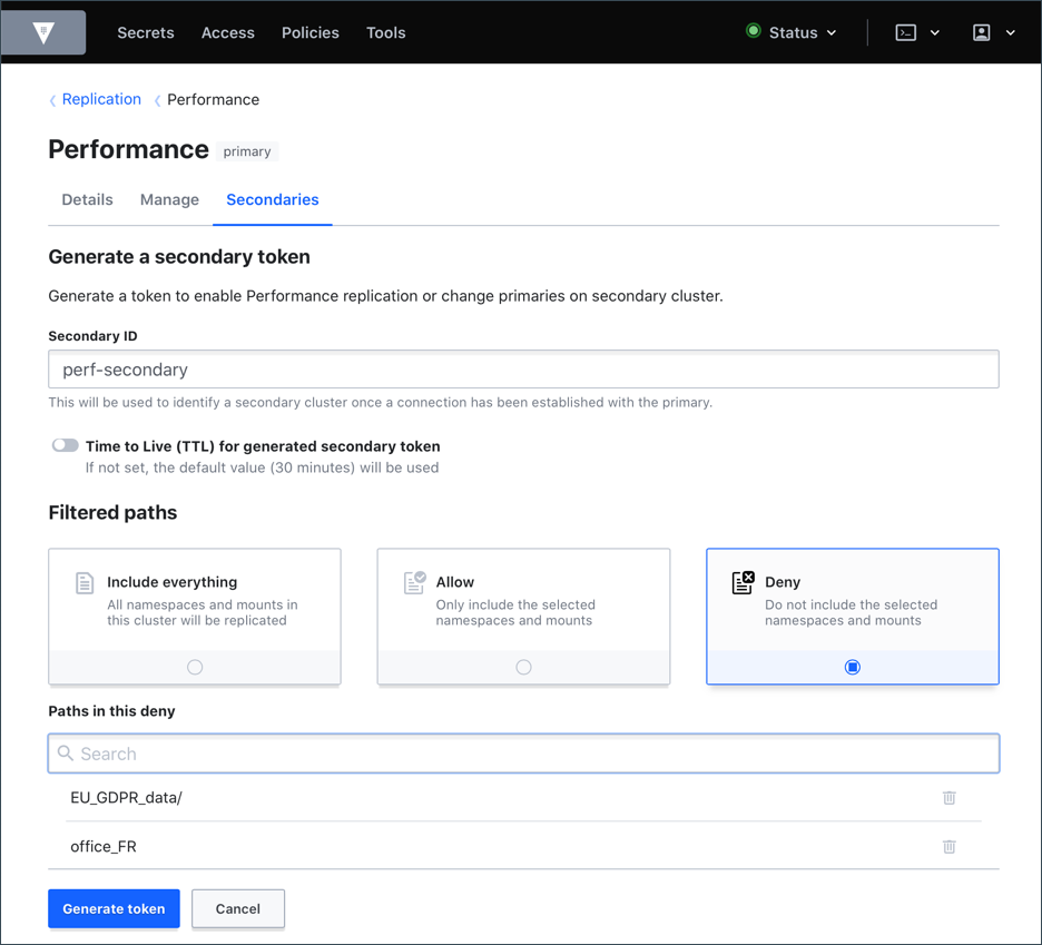 Performance Replication - primary